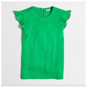 J. Crew Green Flutter Sleeve Top